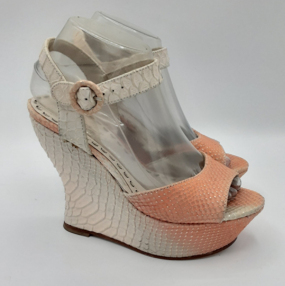 Alice & Olivia Leather Snakeskin Platform Wedge Heels.